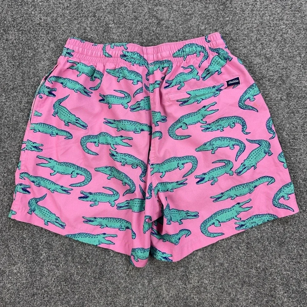 Chubbies Swim Trunks Mens Medium Pink Alligator Print Mesh Lined Drawstring